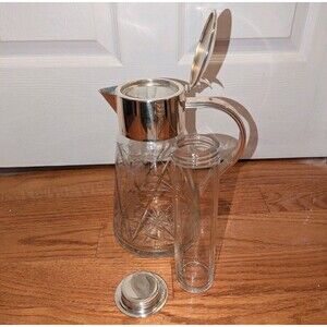 Vintage Quist Prasente Germany Silver Plated Etch Crystal Carafe Pitcher Cooler